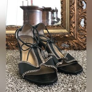 Shoes, T-Strap Leather Sandal: Cute stitch and bow details. 9.5